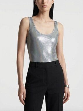 Donna Karan New York Metallic Bodysuit Petite | Silver Shimmer Tank One Piece